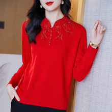 高档妈妈秋装100%羊毛衣中年女纯色内搭中老年人春秋冬洋气打底衫