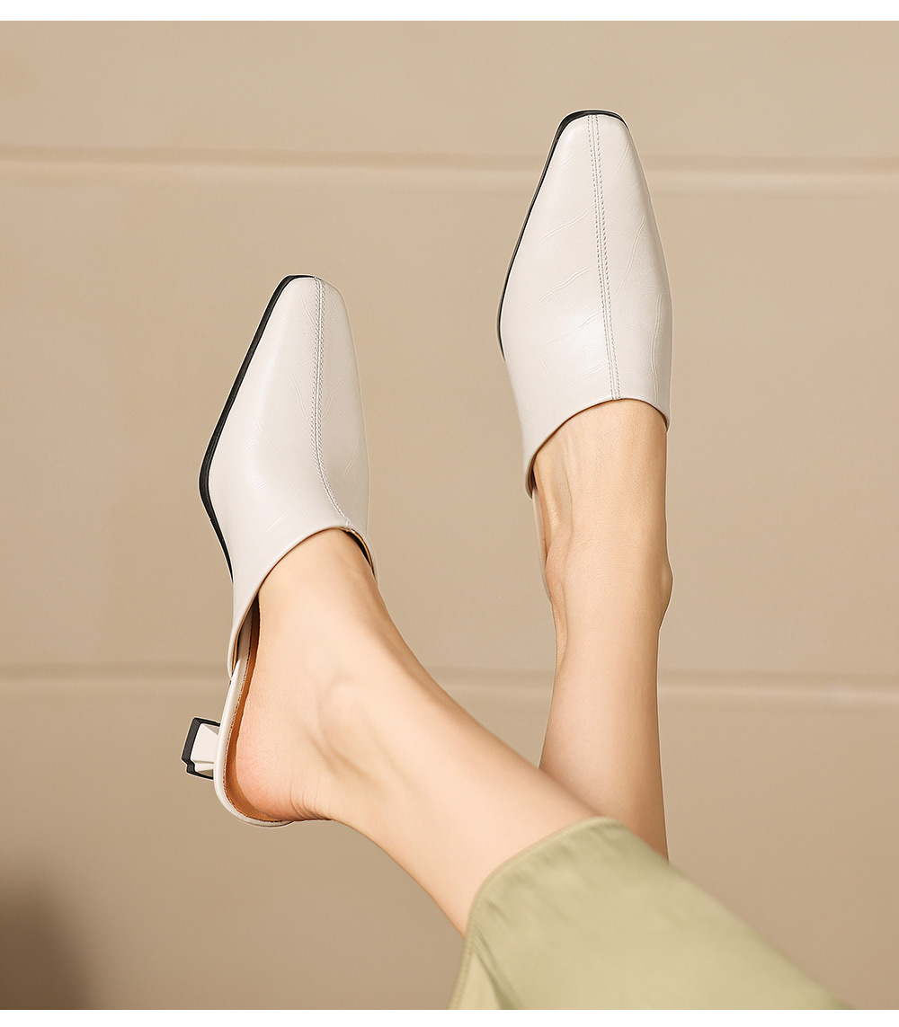 Dép sandal cao gót nữ mũi nhọn quai ngang da dê, gót 5 cm — đen chi tiết 6
