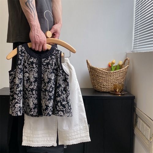 Girls' Sleeveless Floral Shirt Summer Thin Shirt 2024 New Girl Summer Wear Holiday Style Street-Fashioned Hong Kong Style Top