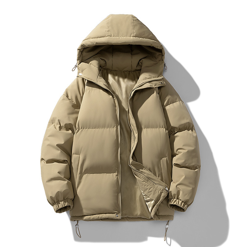 Men's Clothing Down Men's Warm And Thick Bread Loose Oversized Jacket, Solid Color Hooded Couple Cotton Jacket_voghion.com