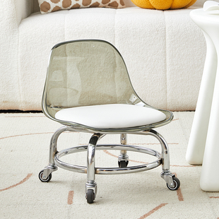Transparent Universal Wheel Small Stool Pulley Low Stool with Wheel Small Stool Quiet Movable Round Stool Small Chair with Backrest