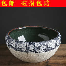 景德镇陶瓷鱼缸包邮手绘桌面大号家居摆件养金鱼缸乌龟睡莲荷花盆