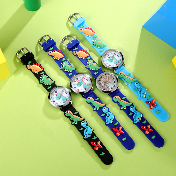 Round Dial Shape Holiday, Daily Occasion Quartz Movement Dinosaur Pattern All Seasons Season Cartoon Style Cute Dinosaur Buckle Pu Strap Quartz Watch
