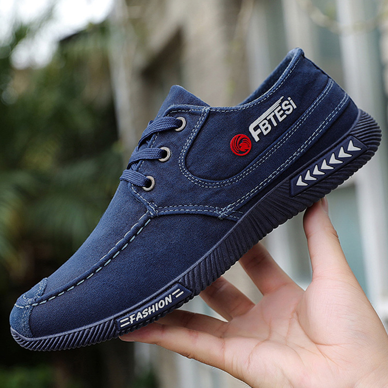 Men's Shoes Spring Summer Autumn Casual Cloth Shoes Men's Canvas Shoes Breathable Denim Old Beijing Cloth Shoes Soft Sole Lace-up Board Shoes Cross-border