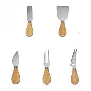 Oak handle stainless steel cheese knife can be made logo cheese knife pipa handle pizza cheese butter knife