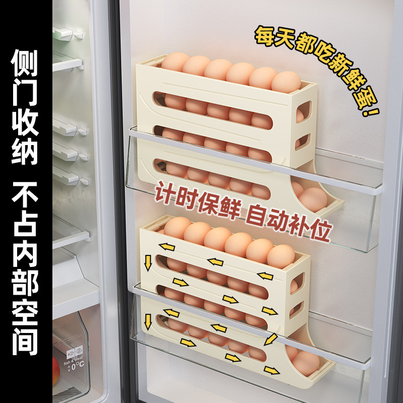 滑梯式鸡蛋盒 鸡蛋滚动置物架 冰箱侧门双层自动滚蛋器鸡蛋收纳盒|undefined