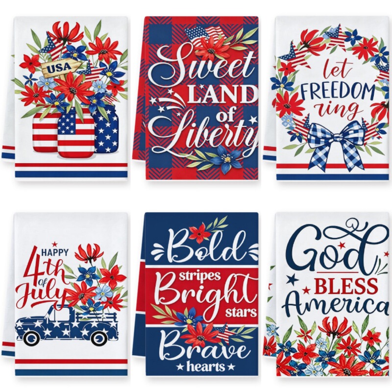 American Printed Kitchen Towel with Independence Day Fireworks and Car Motifs, Absorbent and Quick-Drying, Available for Direct Supply American Printed Kitchen Towel with Independence Day Fireworks and Car Motifs, Absorbent and Quick-Drying, Available for Direct Supply