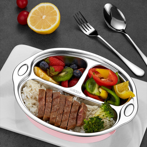 Children's Dinner Plate 304 Stainless Steel Plate Cartoon Baby Home Kindergarten Cartoon Plate 316 Division Dinner Plate Wholesale