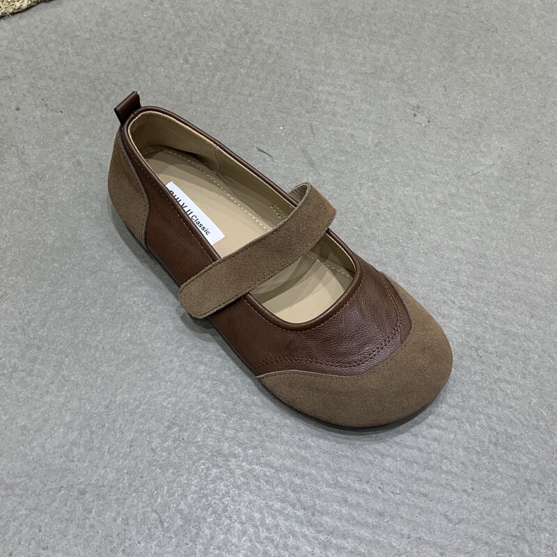 复古绒面拼接玛丽珍单鞋女鞋子2025新款夏季配裙子休闲百搭勃肯鞋|undefined