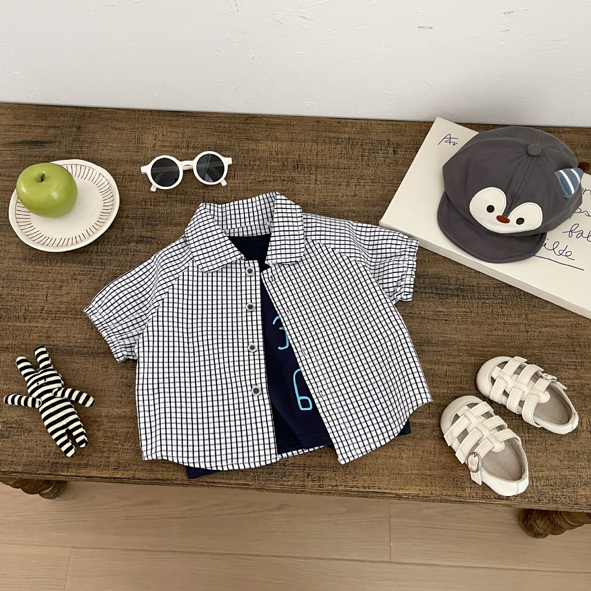 Camisas delgadas de manga corta de verano para bebés, ropa de bebé, camisa de algodón a cuadros, ropa casual