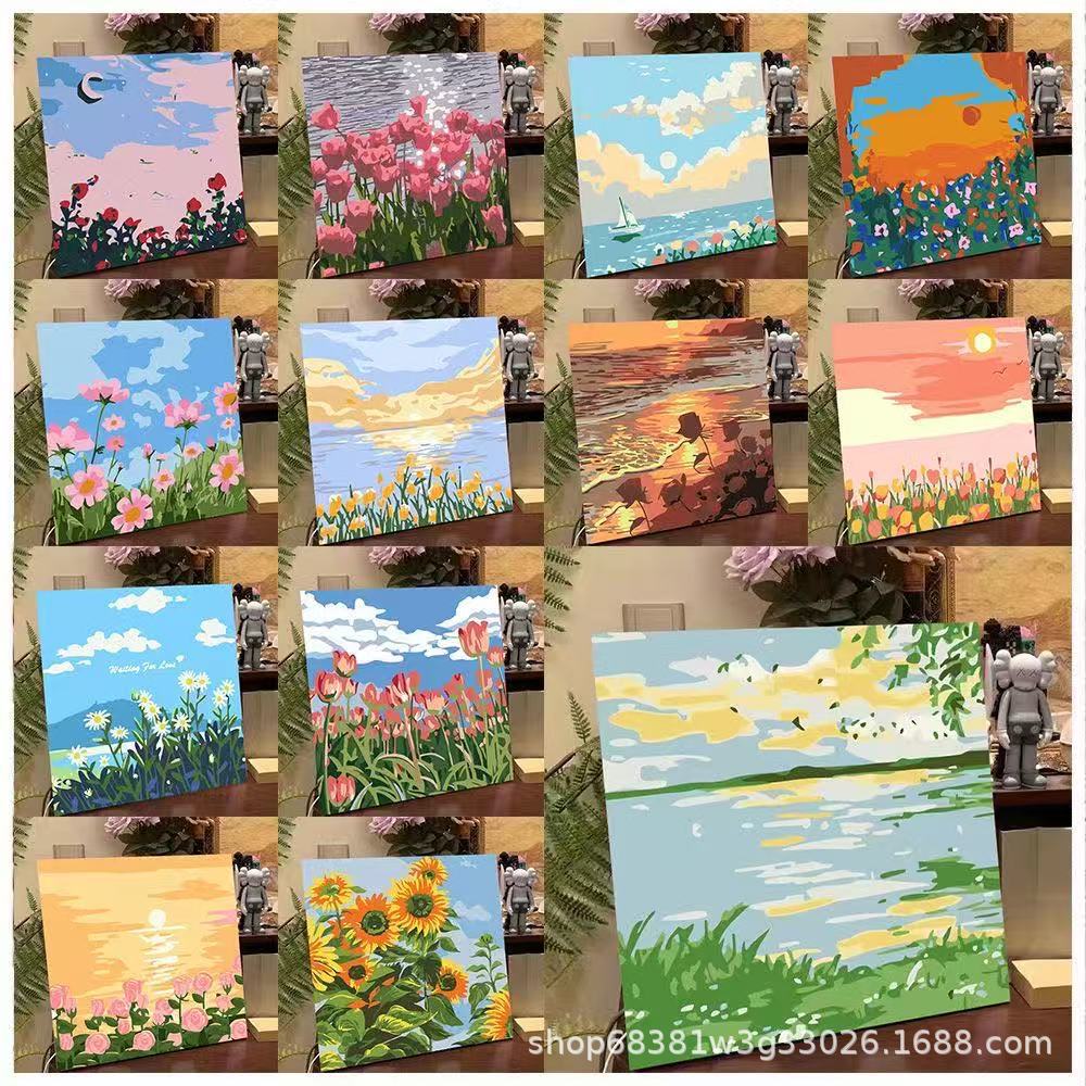 Tulip Digital Oil Painting DIY Filled Oil Paint Hand-Painted Landscape Healing Decompression Coloring Flower Decoration Hanging Painting