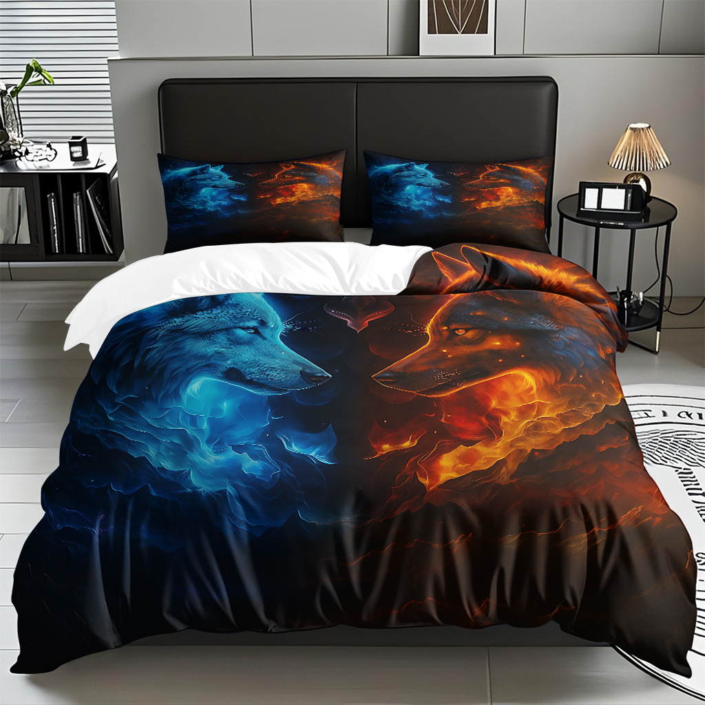 TEMU / JIT adaptado al patrón de lobo impresión digital set edredón molido textil transpirable para dibujar puede hacer