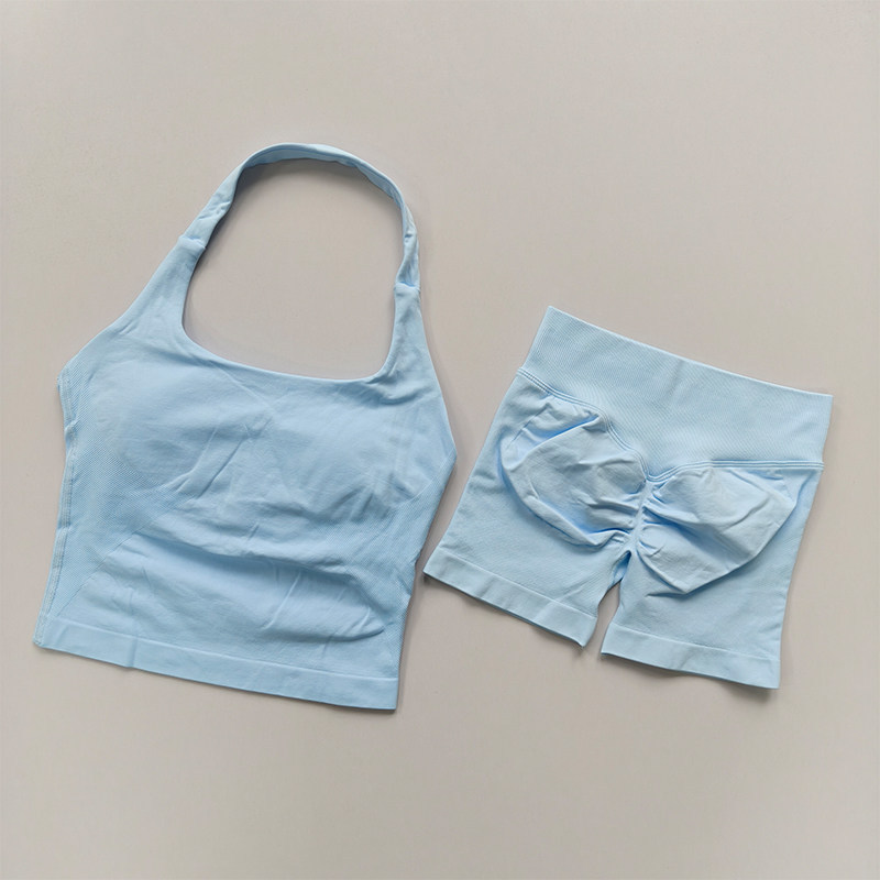 Cross-border dfyne sin pico de vestir para mujeres pantalones cortos de yoga mel mel mel melon elevación de cadera colgante chaleco deportivo conjunto de fitness