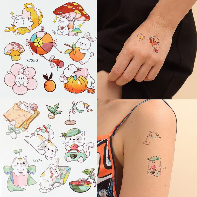 Rabbit Spring and Summer Children's Tattoo Stickers Cute Stickers Water Transfer Temporary Skin Tattoo Stickers Children's Stickers Cross-Border