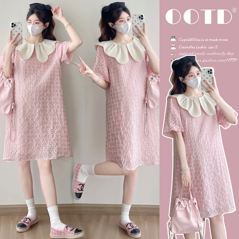 Real Shot in Stock ~ 2025 Summer New Sweet and Fashionable Super Nice Embroidered Age-Reducing Short-Sleeved Maternity Dress