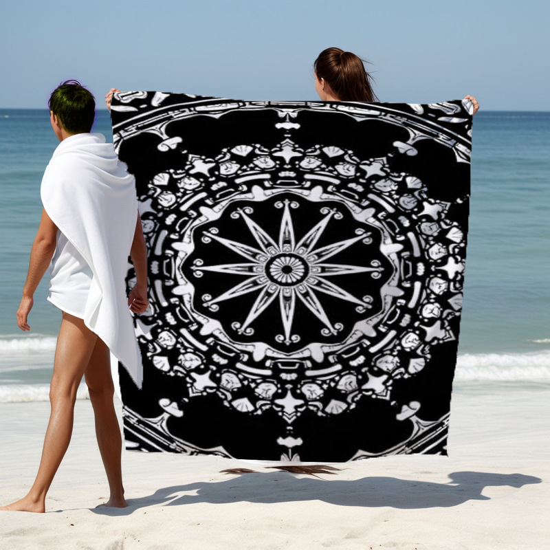 European and American Dark Bohemian Pattern Beach Towel, Retro Ethnic Style Absorbent Towel, Outdoor Camping Style Blanket