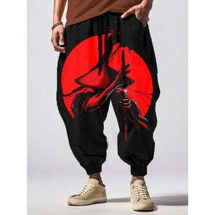 Hot Selling Fashion Ink 3D Digital Printing Men's High Street European Size Loose Harlan Lantern Tilt Pants Long Sweatpants