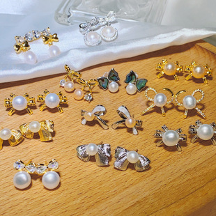 Zhuji Pearl S925 Silver Needle Korean Style Simple Elegant Niche Distinctive Earrings Bow Natural Freshwater Pearl Women