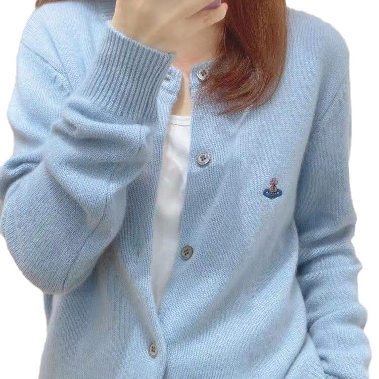 Cardigan for Women, 100% Pure Wool, Round Neck Sweater, Autumn and Winter Knit Base Shirt, Embroidered Universe Design, Wholesale from Manufacturer, Wool Sweater