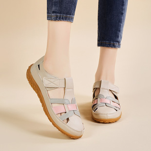 Cross-border Special for Summer New plus size Beach Women's Sandals Soft Sole Breathable Cave Shoes All-match Flat Women's Shoes for Moms