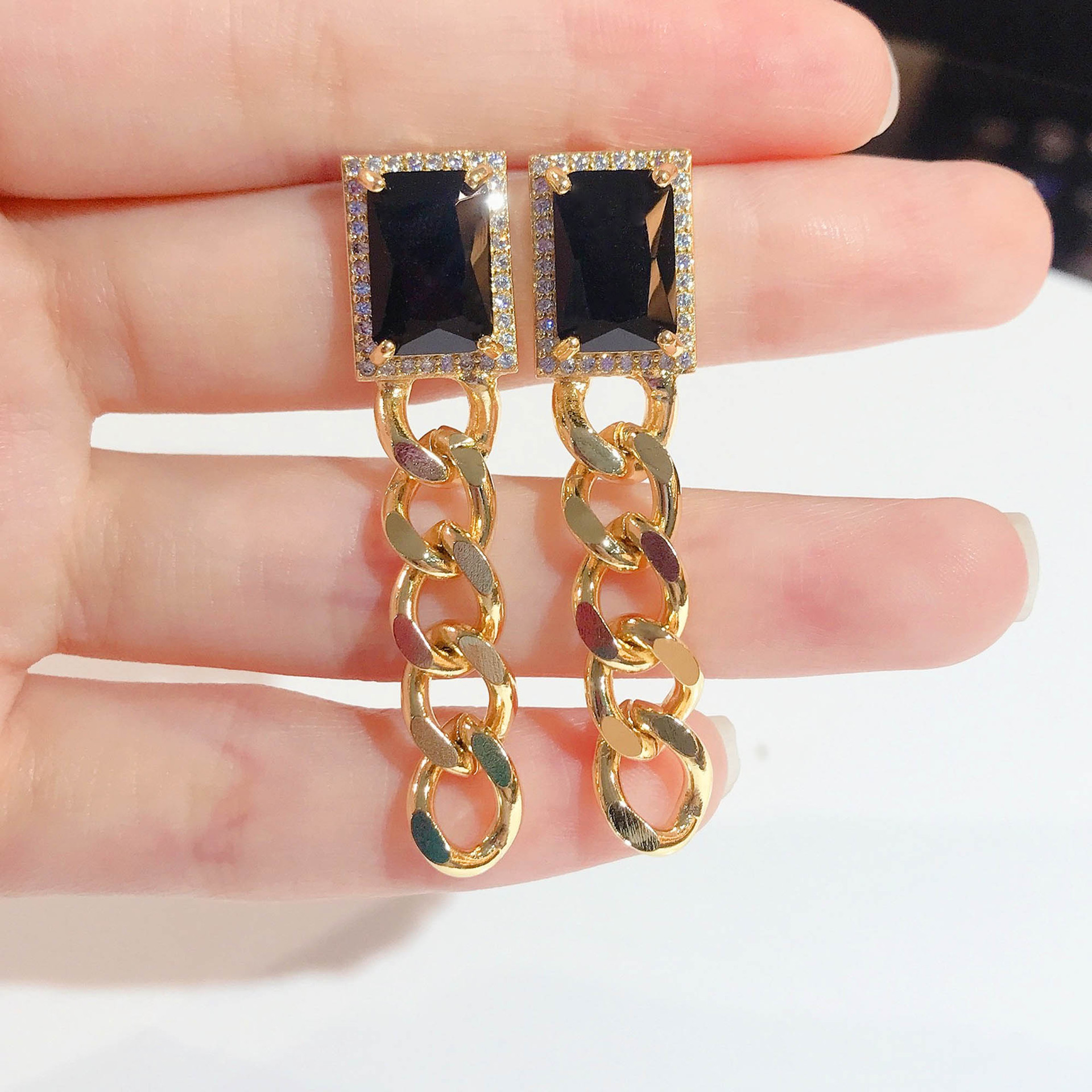 European and American Special-Interest Design Chopin Necklace Cuban Link Chain Stud Earrings Womenu0