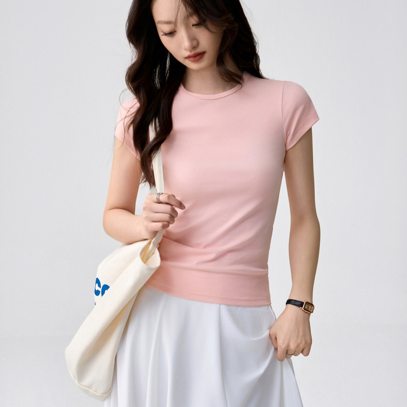 40-Count Combed Pure Cotton Small Round Neck Base Shirt T-Shirt for Women, Short-Sleeved, New Summer Style, Simple and Versatile, Slim Fit Top 40-Count Combed Pure Cotton Small Round Neck Base Shirt T-Shirt for Women, Short-Sleeved, New Summer Style, Simple and Versatile, Slim Fit Top
