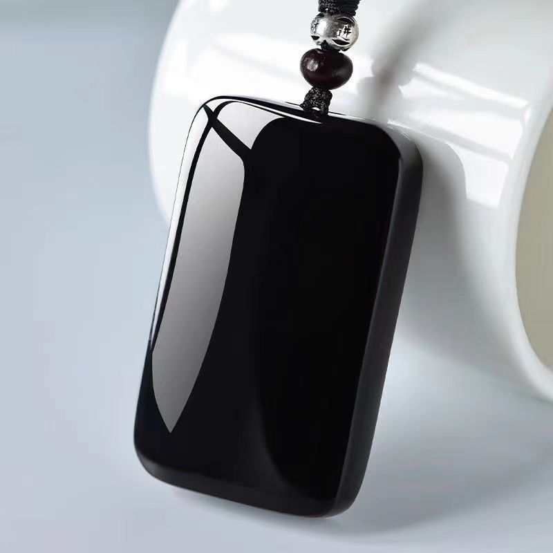 和田玉墨玉平安无事牌吊坠男女士黑羊脂新疆天然玉石玉佩玉器挂件