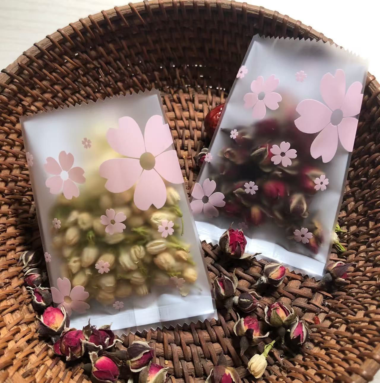 磨砂樱花水果茶机封袋 菊花茶柠檬片玫瑰花苞干透明包装袋100只装