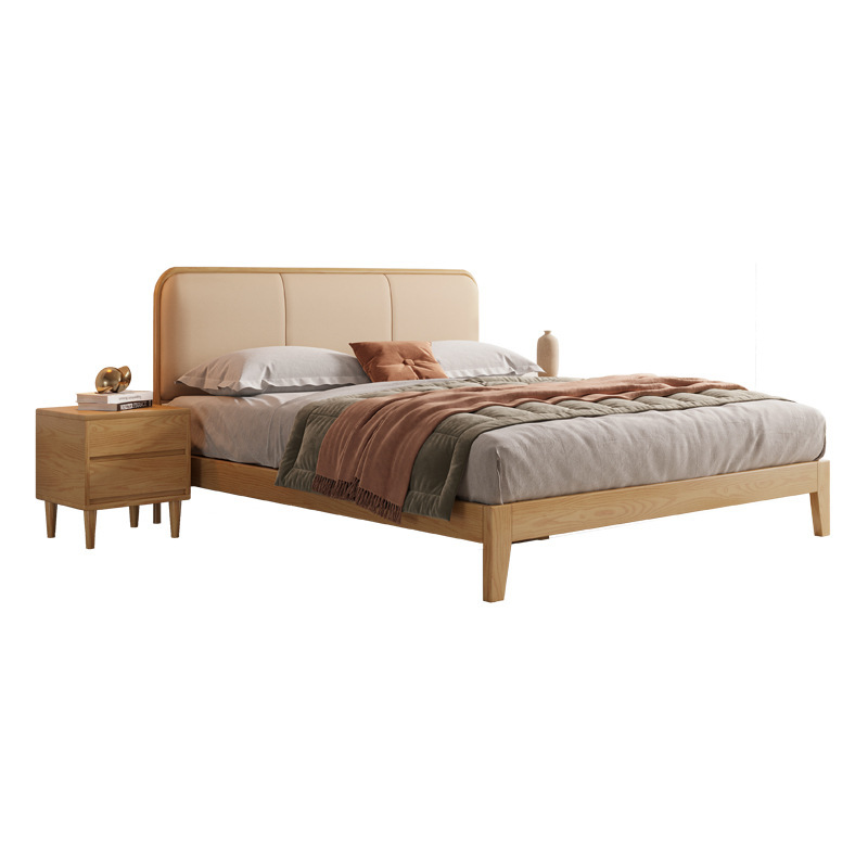 Nórdico cama de madera maciza moderna simple paquete suave 1,8 metros 1,5 metros ceniza Wabi-Sabi Red Net rojo doble dormitorio principal cama