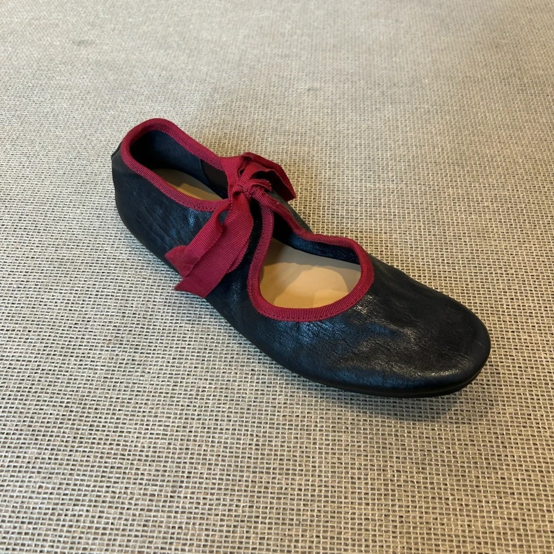 Sheepskin Retro Lace-Up Flat French Ballet Leather Soft Sole Bowknot Mary Jane Shoes For Dresses_vogvips.com