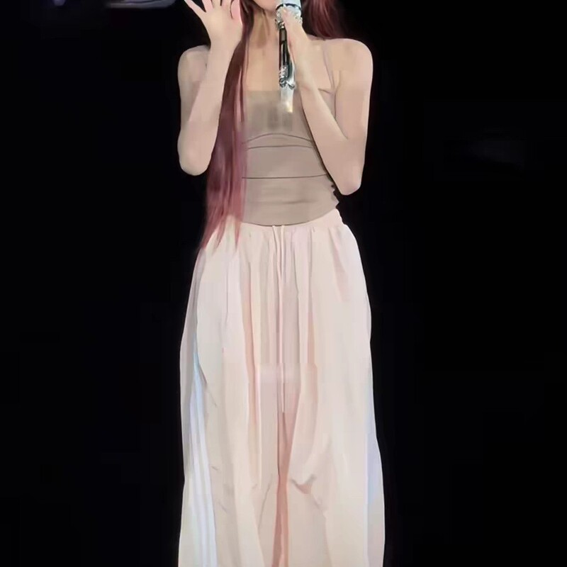 Song Yuqi's Same Style Slim-Fit Tank Top for Women, Pink Lantern Sports Pants, Sun Protection Pants, Summer Outfit, New Model