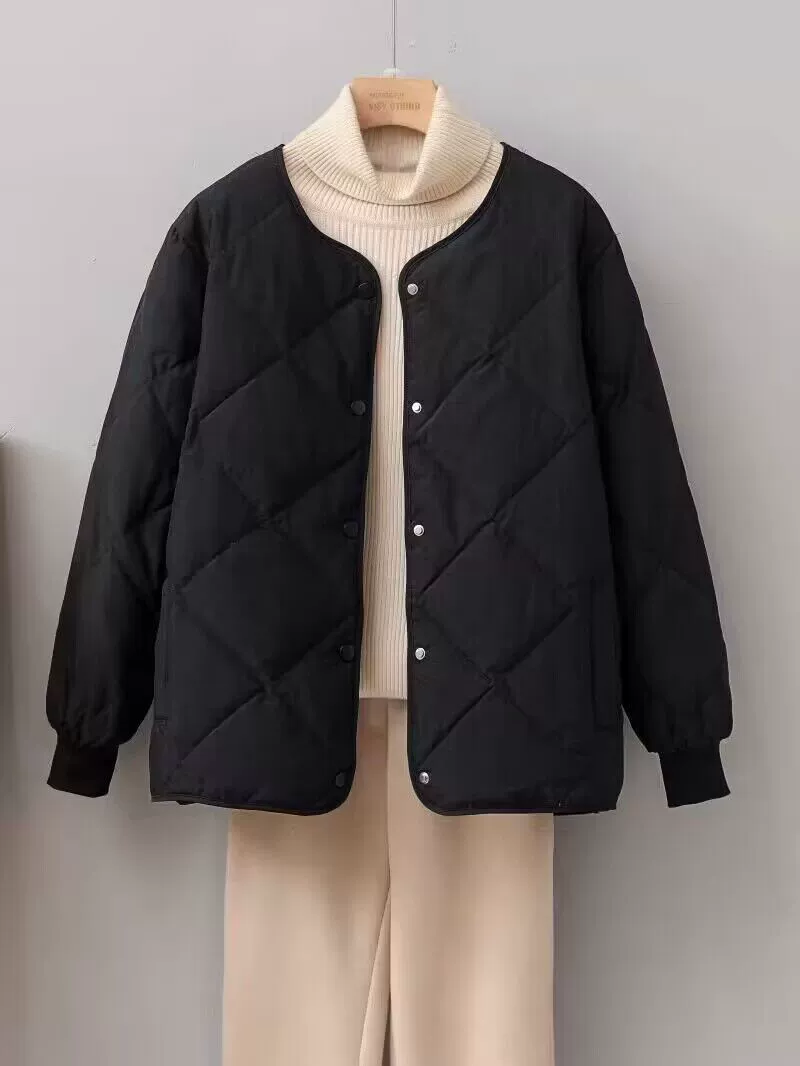 Легкая и тонкая короткая демисезонная куртка-бомбер с пухом, oversize, для подростков, круглого воротника