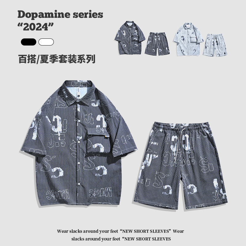 2024 nuevo tamaño grande burbujas de vestir de verano para hombres ropa de manga corta camisa + pantalones cortos un conjunto 