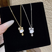 韩版新款猫眼石可爱兔子项链女日常百搭吊坠甜美小众设计感锁骨链