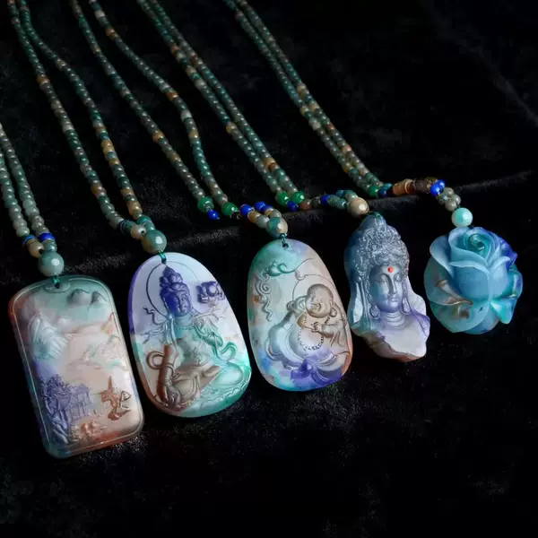 Sweater Chain High Imitation Colorful Agate Carved Pendant Fortune Dragon Brand Tiktok Kuaishou Live Necklace Factory Direct Supply