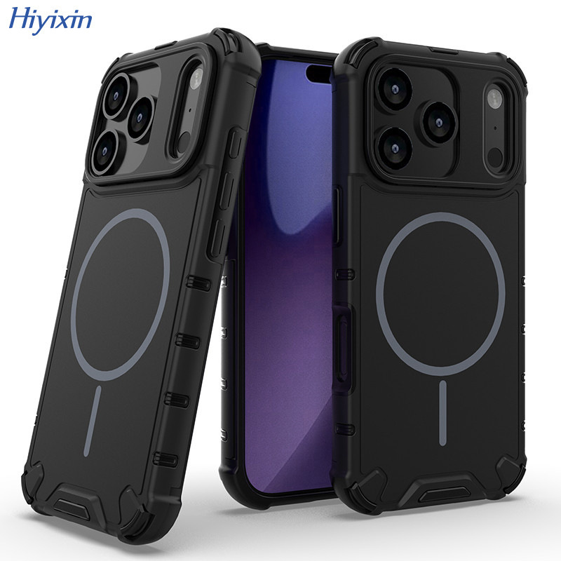 Suitable for Iphone17Pro Max Military-Grade Anti-Fall Protective Case Apple 11 Grating Solid Color Magnetic Phone Case