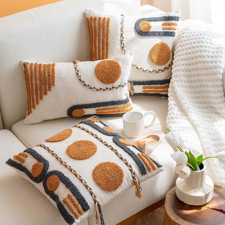 Scandinavian pillow, pillowcase, orange decorations, boho style, India