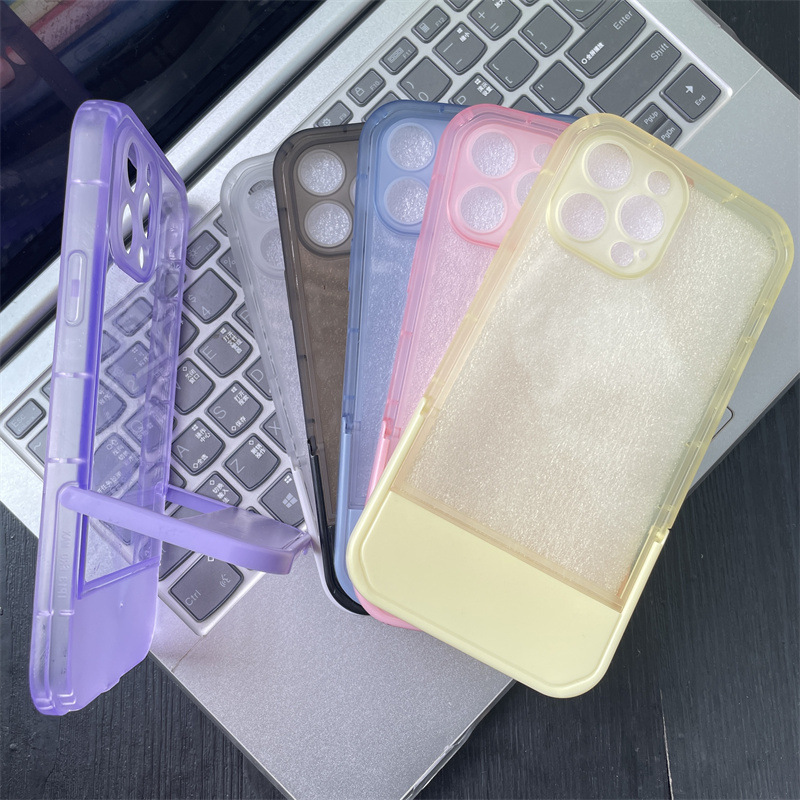 Apple 17 Solid Color Invisible Phone Case with Built-In Stand, Suitable for iPhone 16, Anti-Drop, Transparent, Foldable Silicone Case