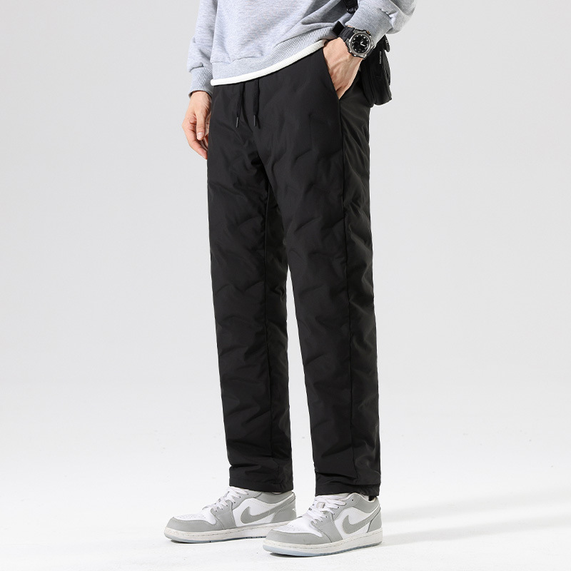 Winter new down pants waterproof antibacterial graphene heating casual pants 90 velvet warm pants elastic waist pants