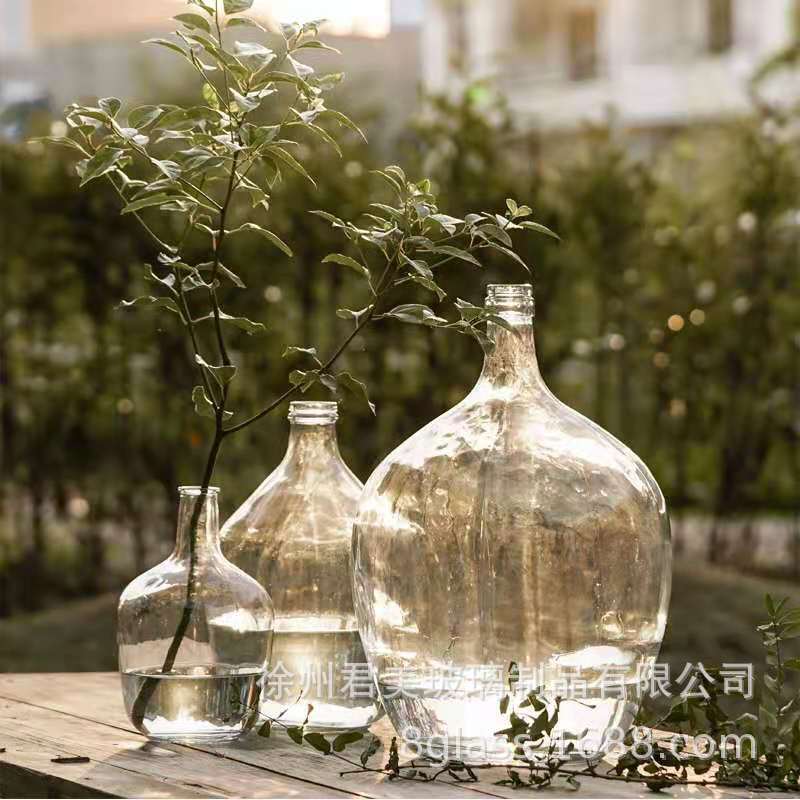 Japanese hanging clock horses drunk wood glass transparent large vase Kabul's thin neck large belly vase living room home ornament