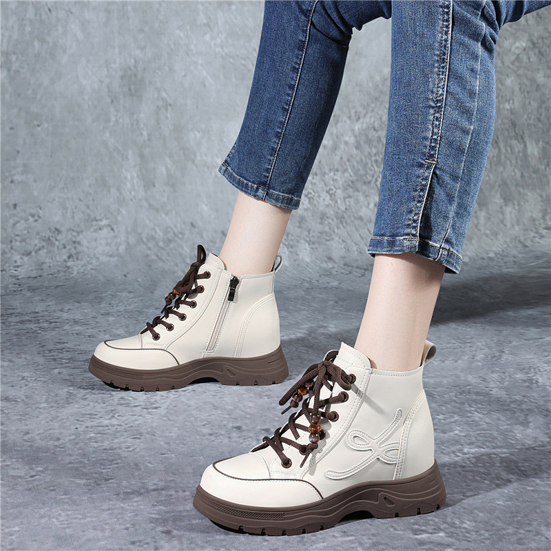 Thick-soled Short Boots, Women's Martin Boots, 2025 New Women's Shoes With Internal Height Increase, Autumn And Winter Boots, Plush Casual Work Boots_vogvips.com