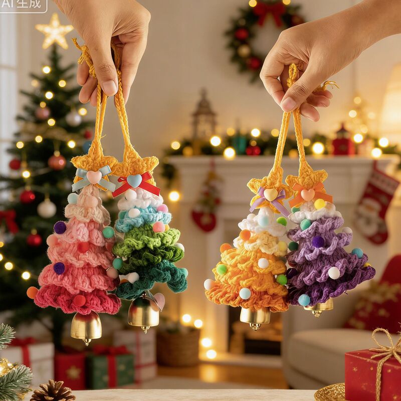 Christmas Decorations, Woolen Crocheted Bells, Christmas Pendants, Creative Colorful Door Hangings for Moving into a New Home