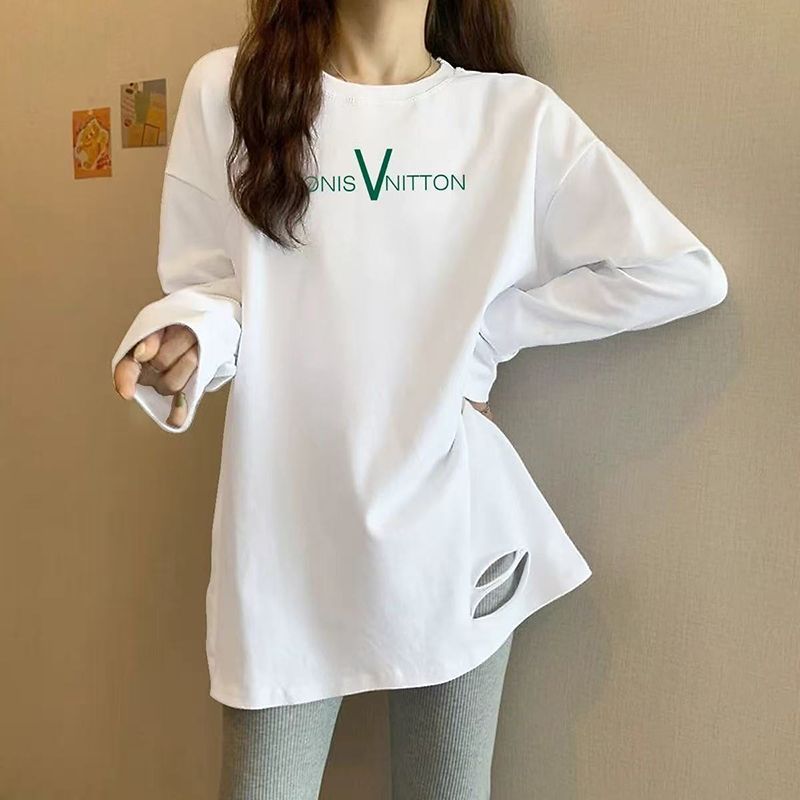 2025秋季新款上衣纯棉体恤女遮臀灰色打底衫长款长袖t恤女遮屁股|undefined