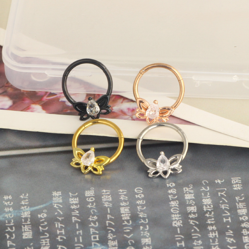 Rose Gold Star Cartilage Earring Hoop 1.2x10mm 316L Surgical Steel Nose Ring detail image 8