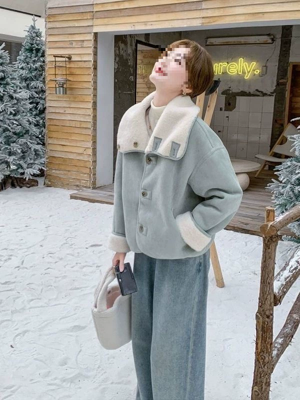 Синяя двусторонняя куртка из овечьей шерсти для женщин, зимний новый дизайн, утолщенный теплый меховой цельный топ