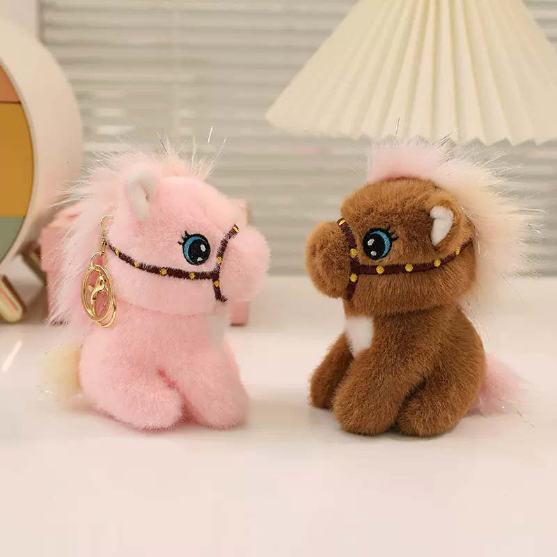 跨境仿真小马毛绒玩具公仔马头挂件钥匙扣生肖马年吉祥物玩偶娃娃