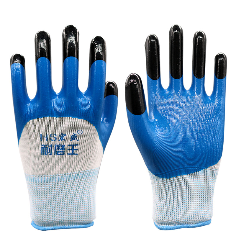 劳保手套尼龙加强指丁腈丁晴浸胶耐磨防滑工地用工作干活批发防护