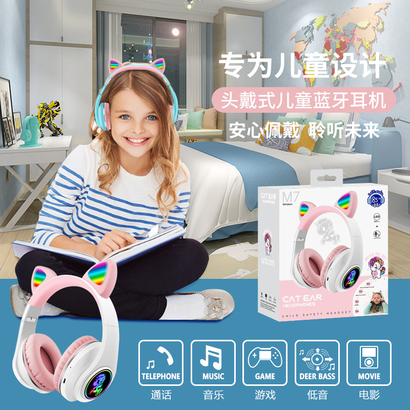 Nuevo M2 M7 gato oído auricular Bluetooth auricular luminoso macaron color todo incluido oído auriculares inalámbricos 5,0