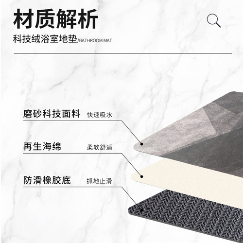 Bathroom floor mat, bathroom absorbent diatom mud soft mat, quick-drying foot mat, toilet door non-slip carpet, toilet mat