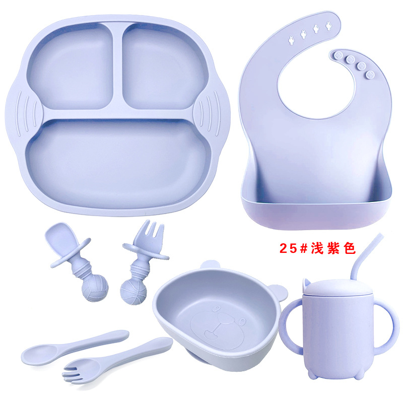 Plato de bebé transfronterizo comer tazón vajilla para niños bebé silicona acero inoxidable tenedor cuchara suplemento alimenticio herramienta resistente a la caída fabricante